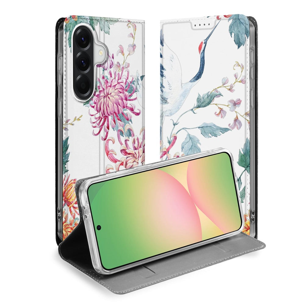 Samsung Galaxy A57 Telefoonhoesje Bird Flowers hoesje binnenkant detail.