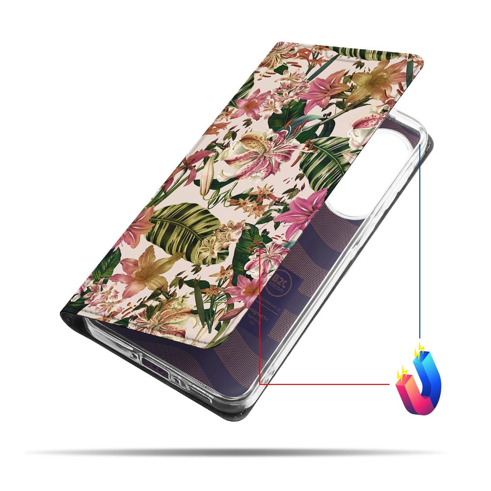 Samsung Galaxy A57 Smart Cover Hoesje Flowers bloemenprint voorkant.
