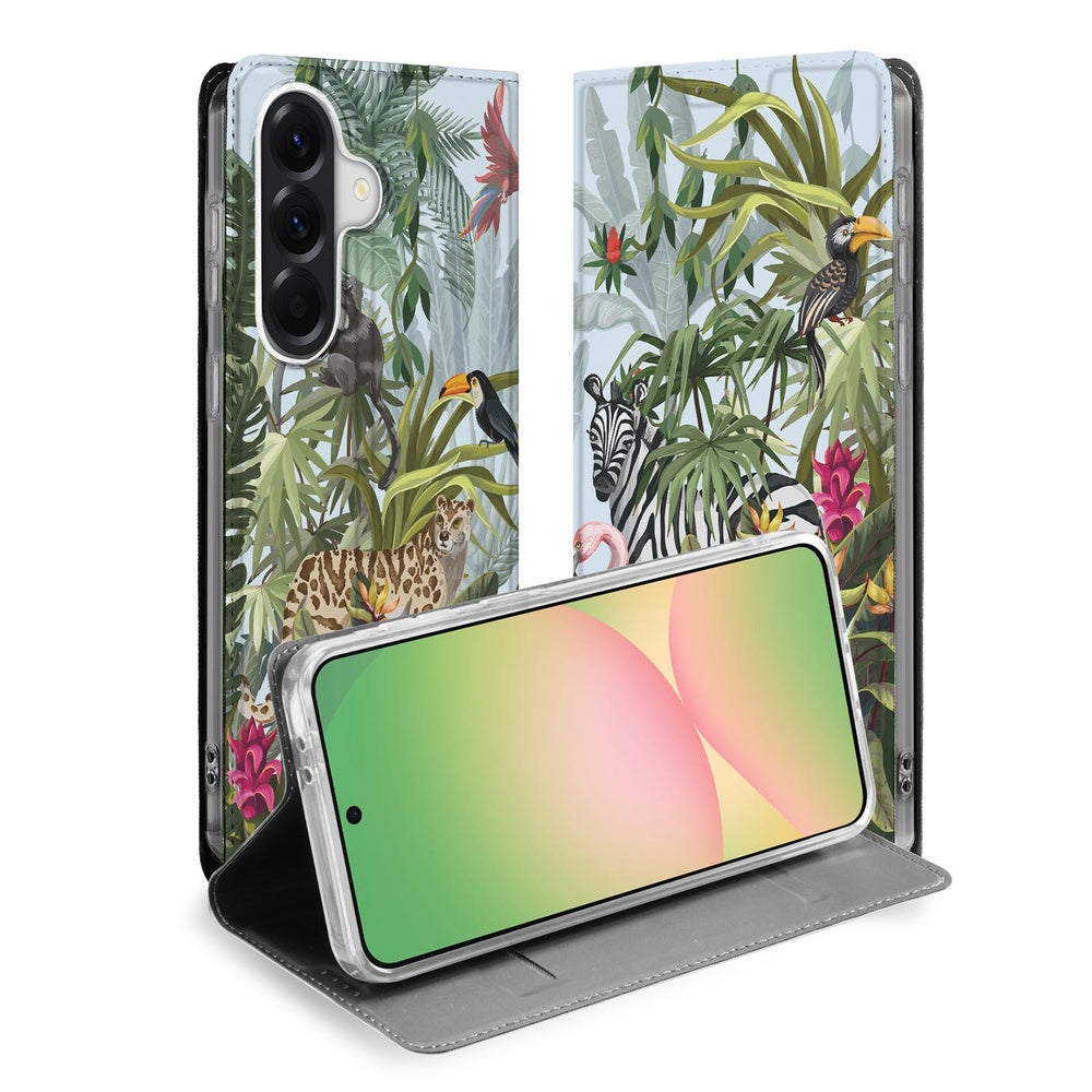 Samsung Galaxy A57 Book Wallet Case Jungle Vooraanzicht.