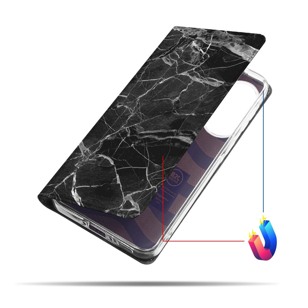 Samsung Galaxy A57 Telefoonhoesje Marmer Zwart Vooraanzicht.
