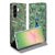 Samsung Galaxy A57 Book Cover Pauw Vooraanzicht met kleurrijke pauwenveren en smartphone zichtbaar.