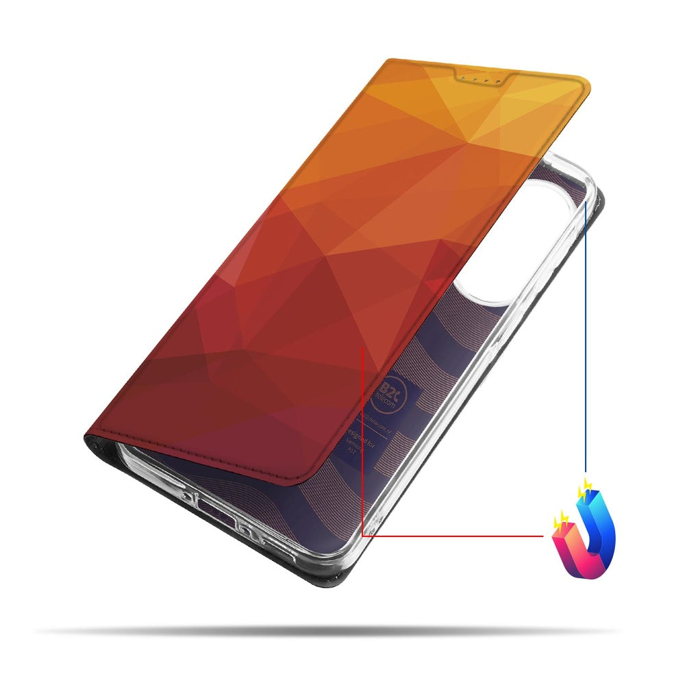 Samsung Galaxy A57 Book Case Polygon Red vooraanzicht.