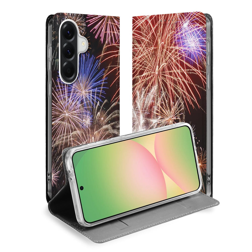 Samsung Galaxy A57 Standcase Hoesje Vuurwerk design vuurwerk detail.