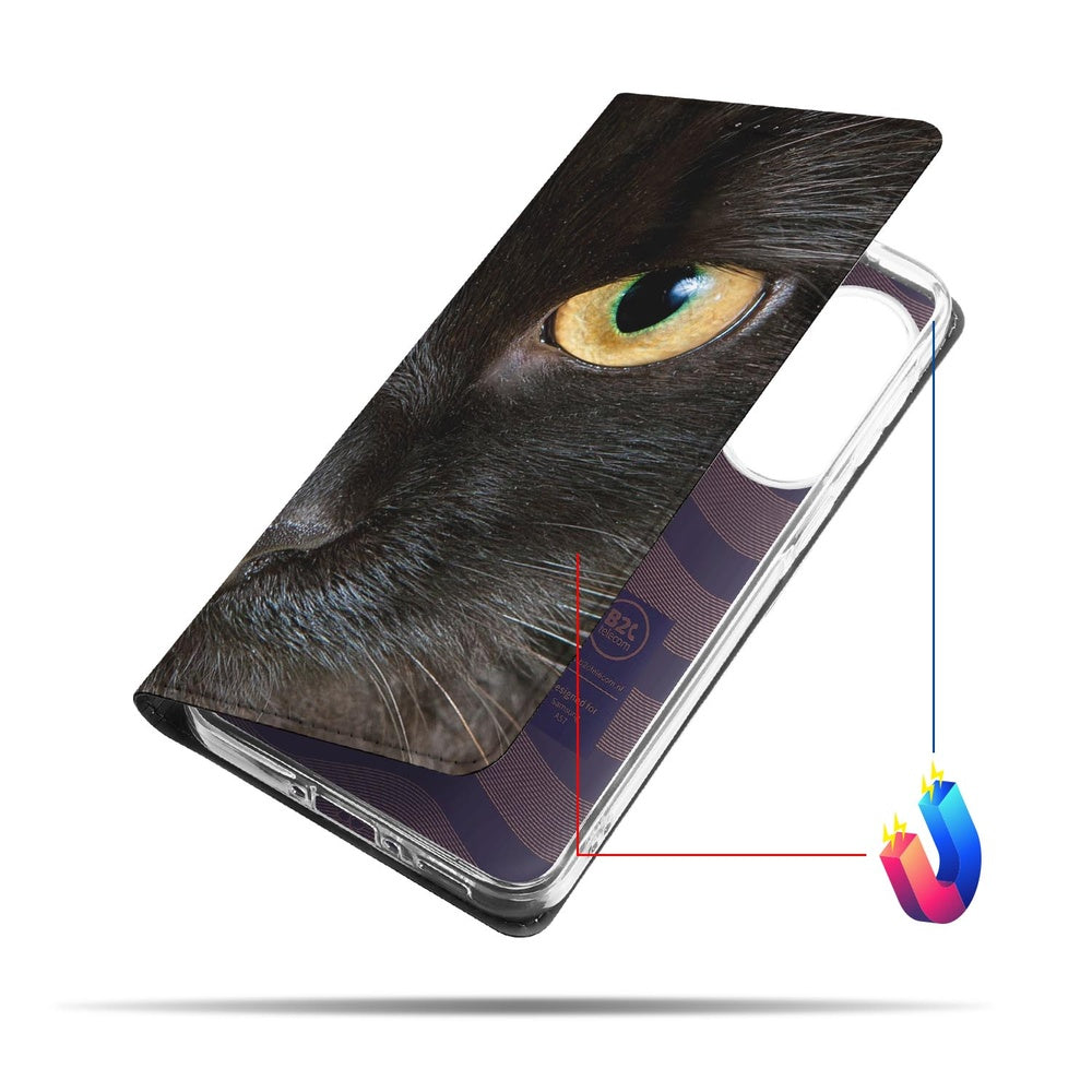 Samsung Galaxy A57 Book Case Zwarte Kat boekcase zwart kat ontwerp detail.