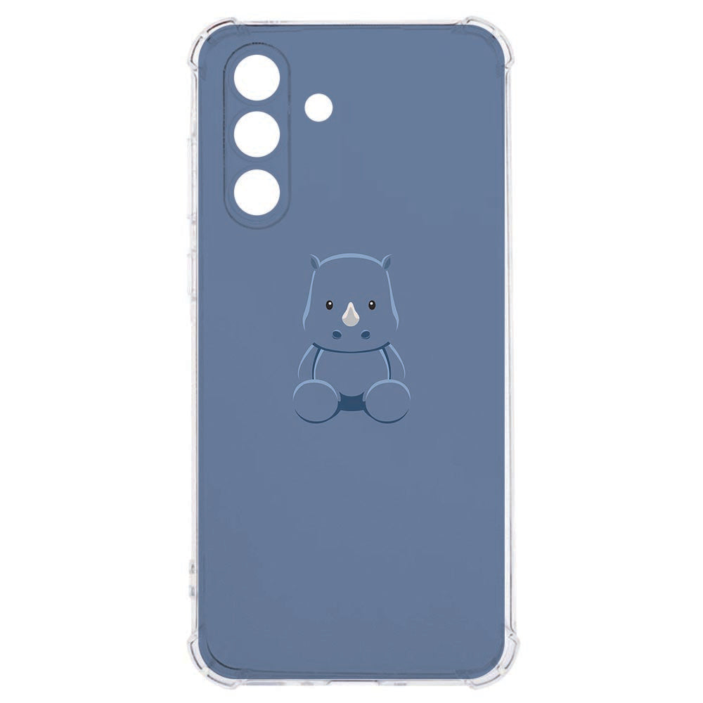 Samsung Galaxy A57 TPU Siliconen Hoesje Baby Rhino Schokbestendig achteraanzicht met schattig baby rhino ontwerp.