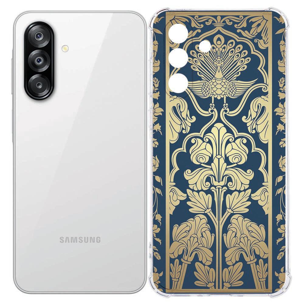 Samsung Galaxy A57 Flexibele back cover Beige Flowers Valbestendig achterkant met gouden print.
