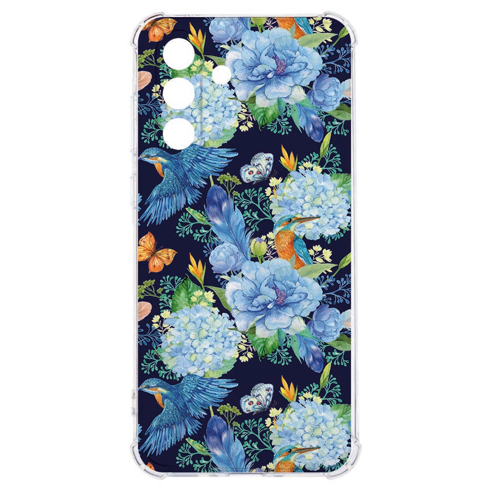 Samsung Galaxy A57 TPU Back Cover IJsvogel Schokbestendig bloemen design achterkant.