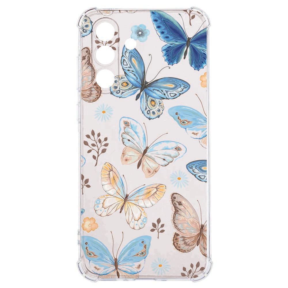 Samsung Galaxy A57 TPU Back Cover Vlinder Schokbestendig transparant design met blauwe en beige vlinders.