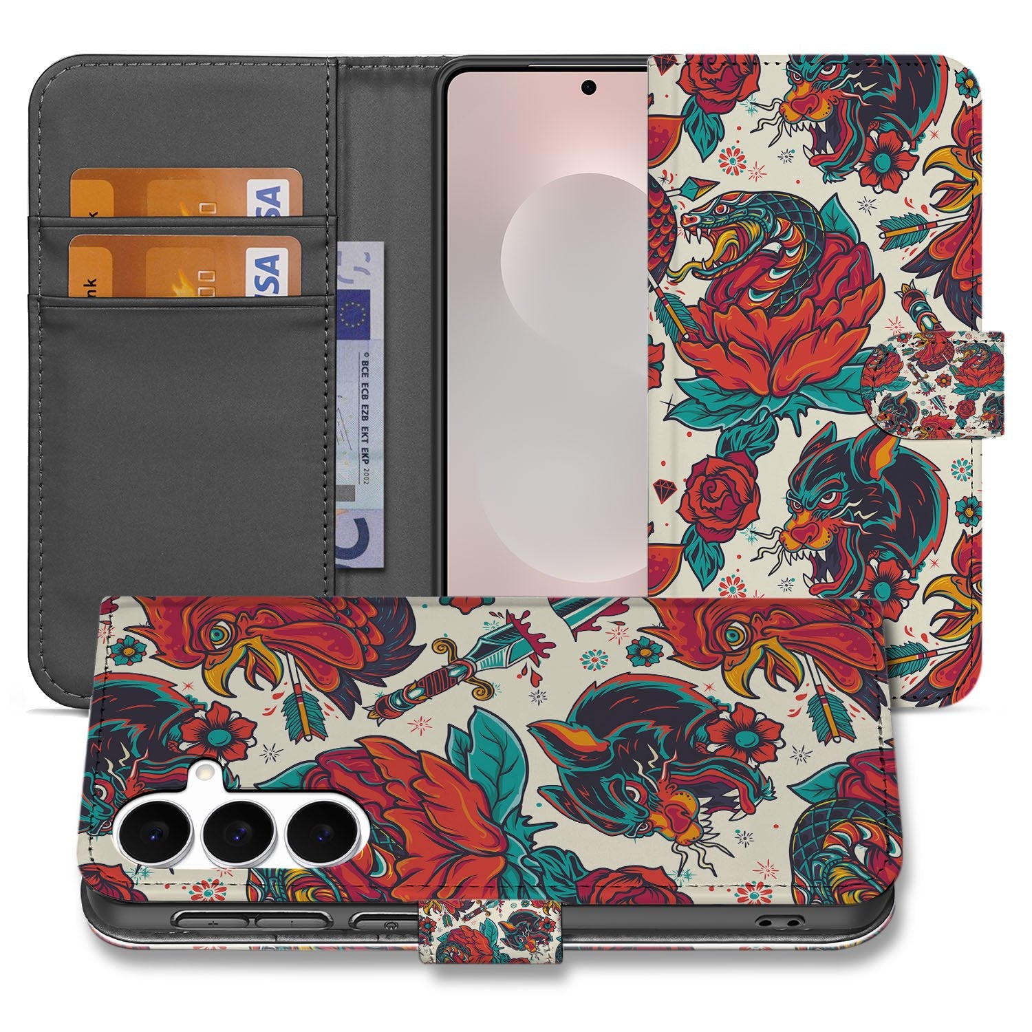 Samsung Galaxy S25 FE Old Skool Hoesje PU-Leer Met 3 Pasjes