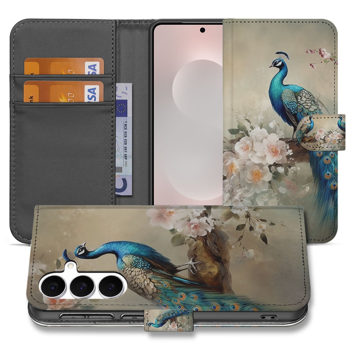Telefoonhoesje Met Pasjes Vintage Pauw Design Voor Samsung Galaxy S25 FE
