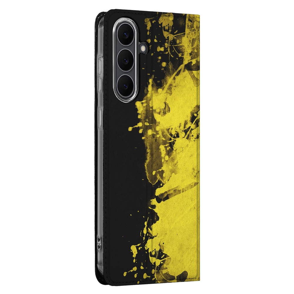 Samsung Galaxy S25FE Stand Case Hoesje Belgie design geel zwart aanzicht