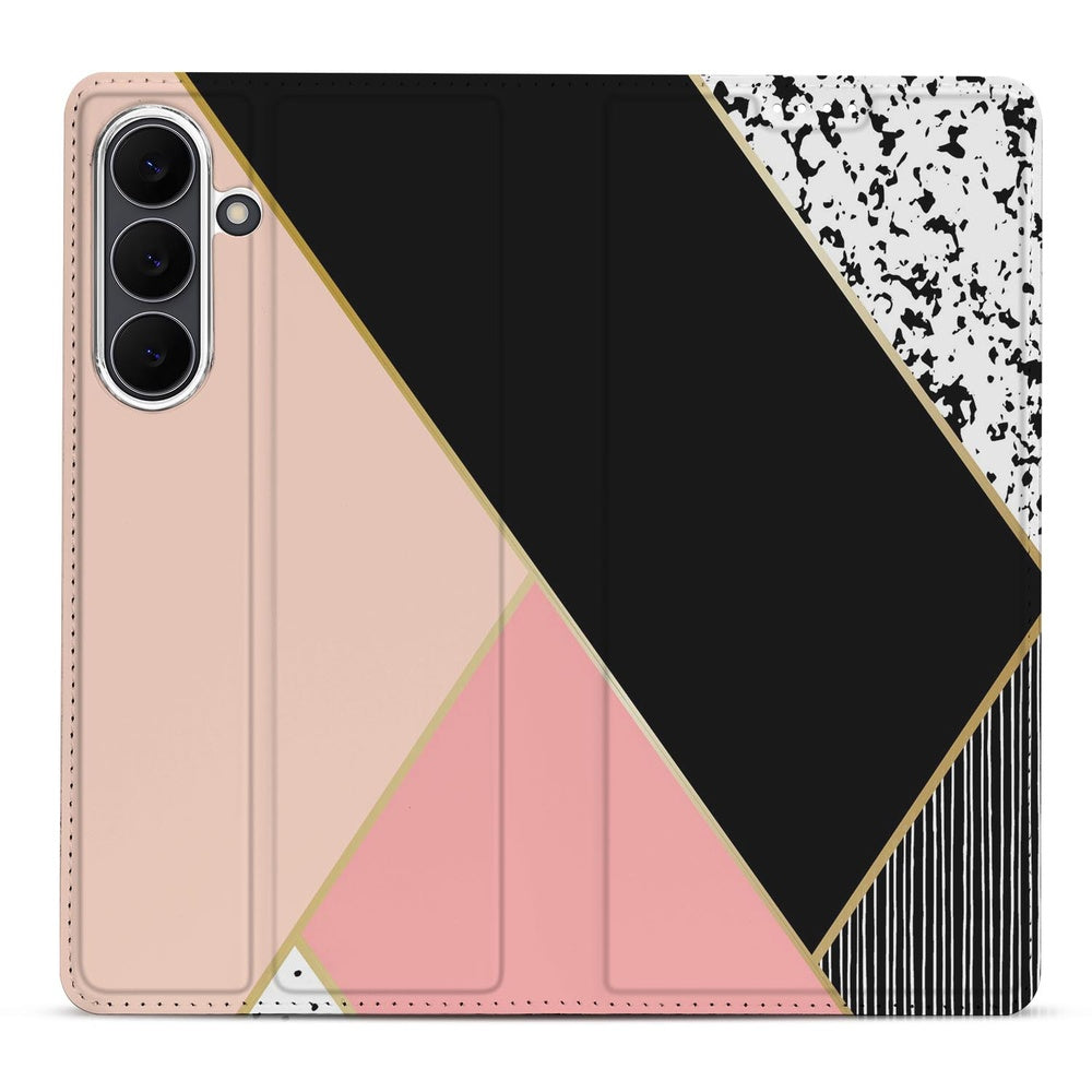 Samsung Galaxy S25FE Book Case Black Pink Shapes book case design zwart roze vormen