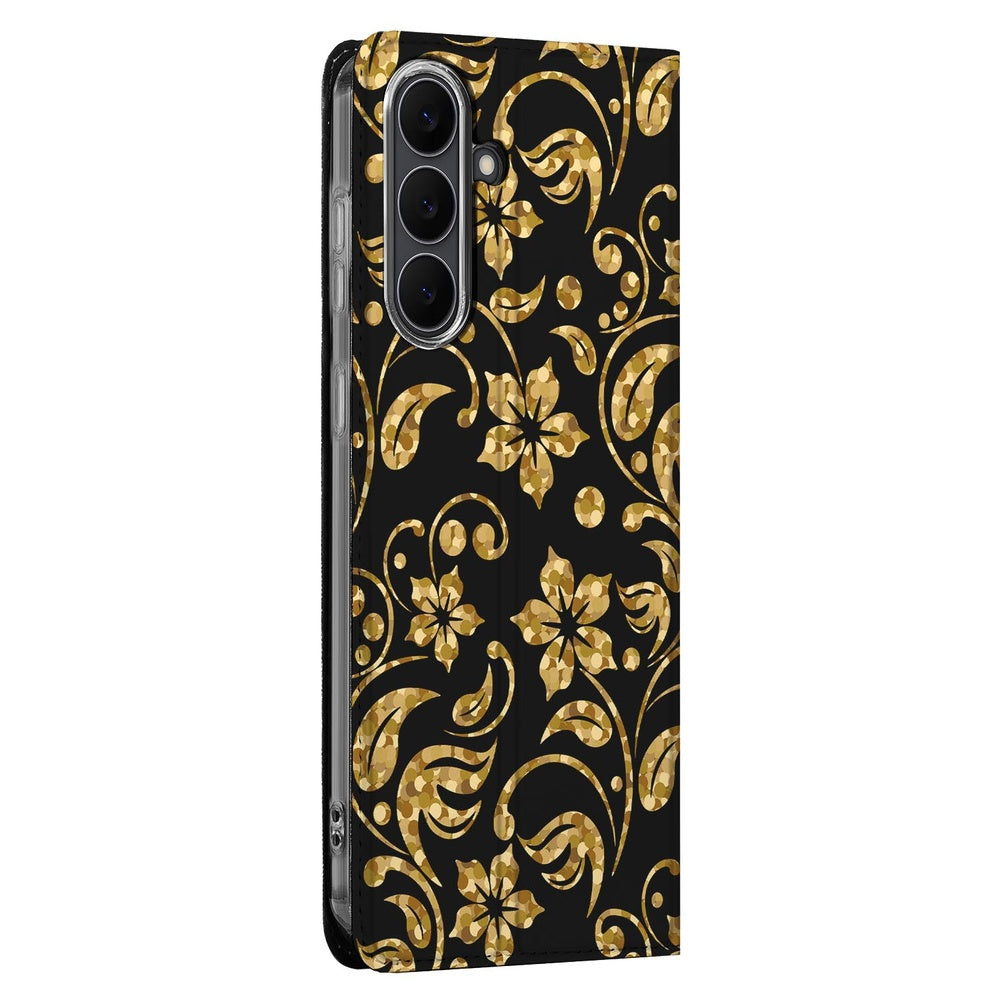 Samsung Galaxy S25 FE Book Wallet Case Gouden Bloemen zijkant