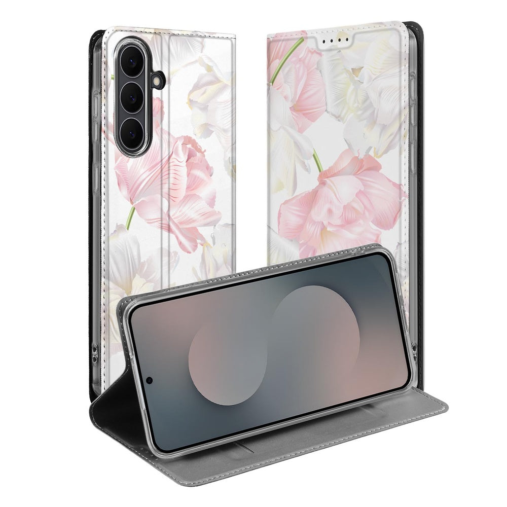 Samsung Galaxy S25 FE Smart Cover Hoesje Lovely Flowers voorkant achterkant