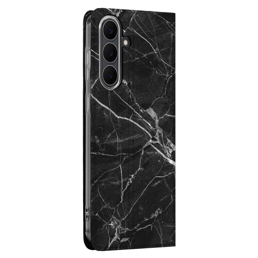 Samsung Galaxy S25 FE Telefoonhoesje Wallet Case Marmer Zwart zijkant