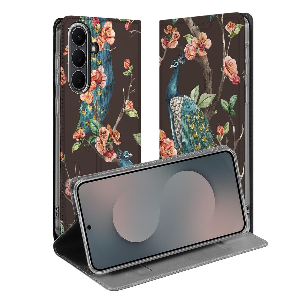 Samsung Galaxy S25 FE Book Cover Pauw met Bloemen voorkant achterkant