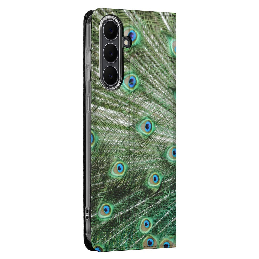 Samsung Galaxy S25FE Book Case Pauw zijkant pauwenprint