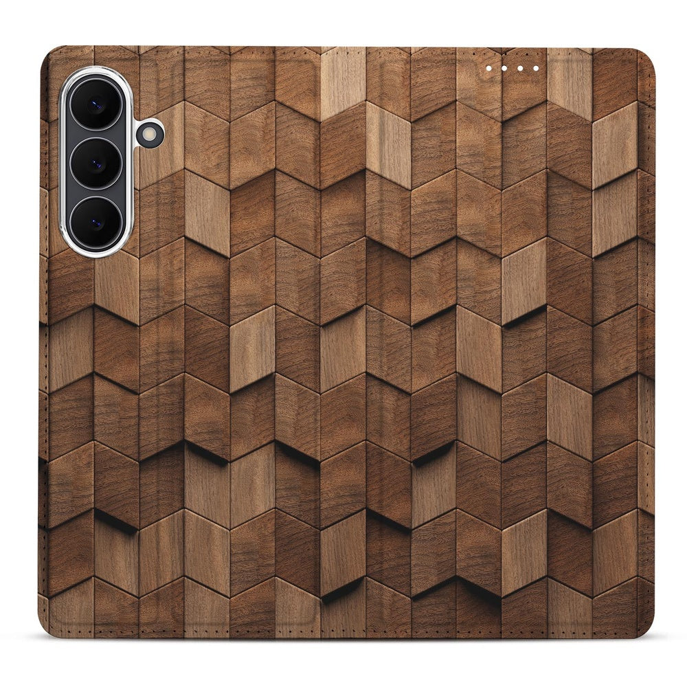 Samsung Galaxy S25 FE Bookcase Wooden Cubes design houten kubussen aanzicht
