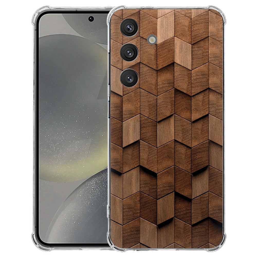 Samsung Galaxy S25 FE Softcase - Wooden Cubes TPU Antishock Achteraanzicht.
