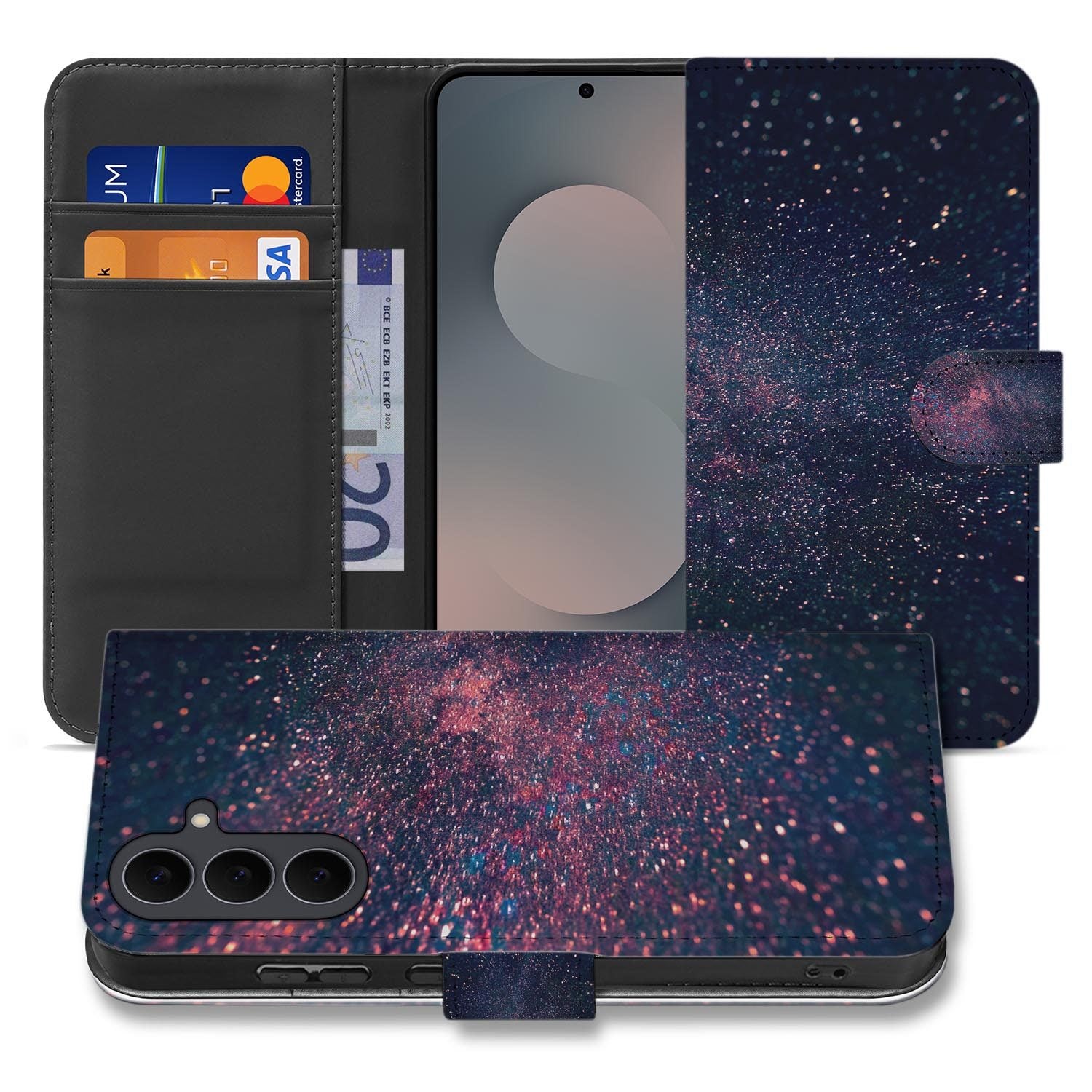 Samsung Galaxy S26 FE bookcase hoesje met Stars design in paars en zwart