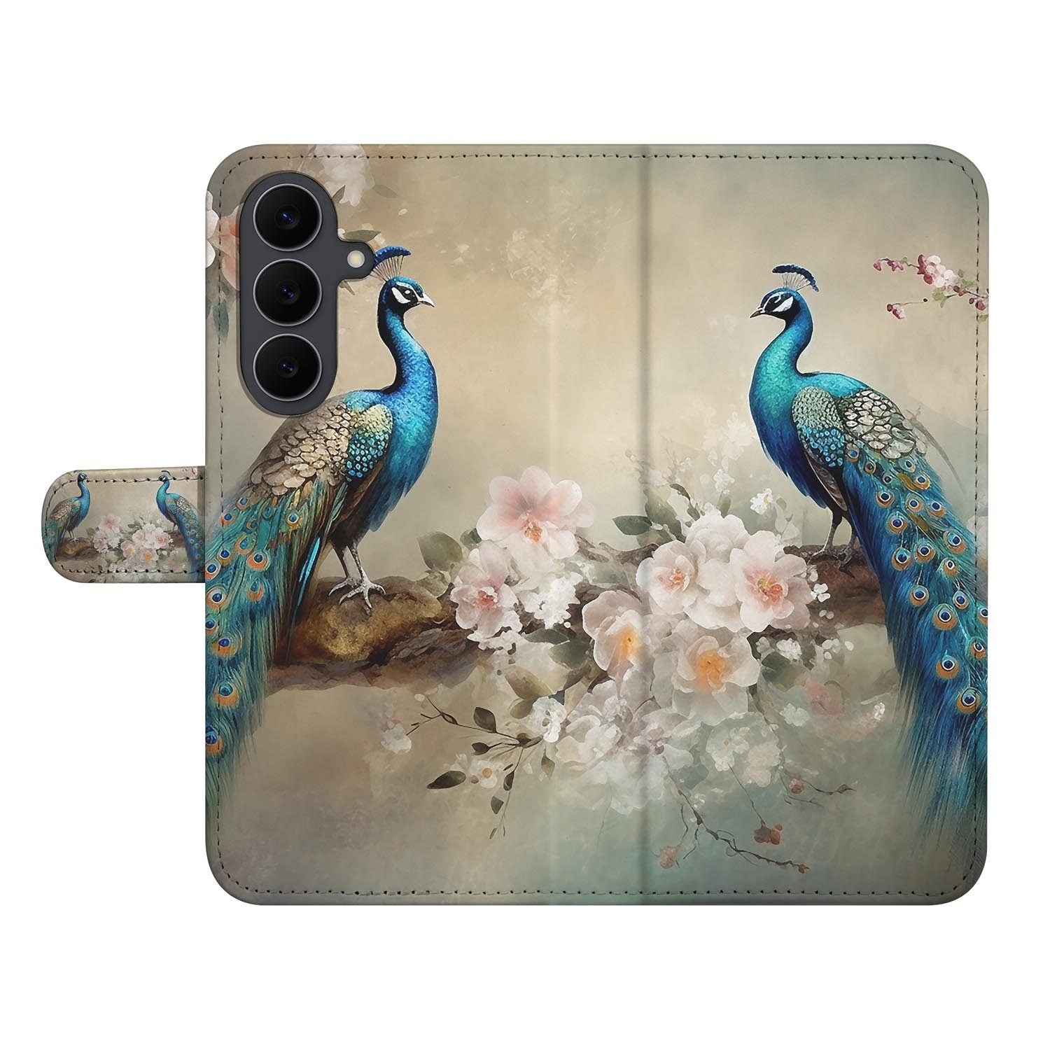 Vintage Pauwen book case voor de Samsung Galaxy S26 FE van kunstleer