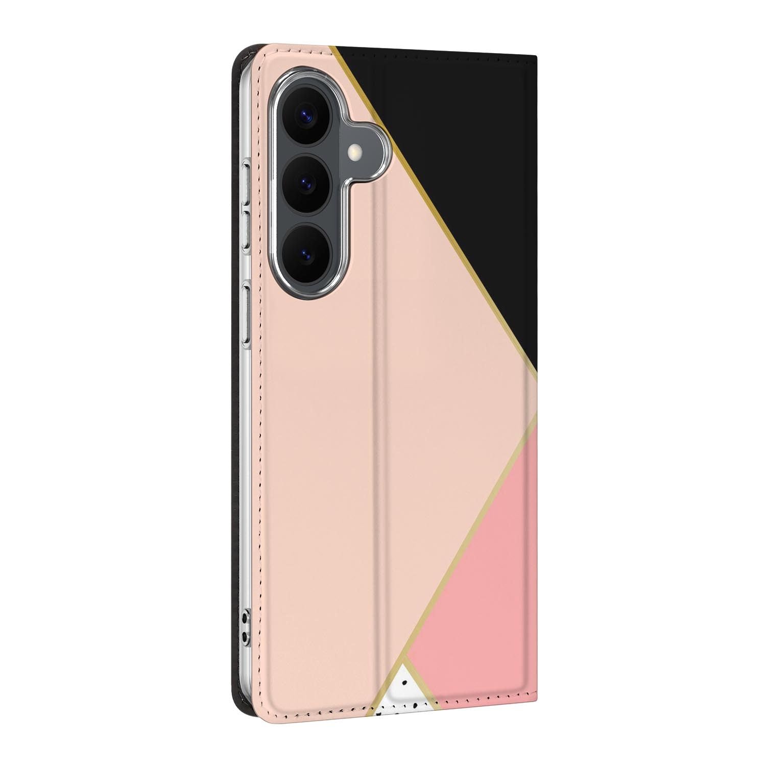 Samsung Galaxy S26 FE standcase Black Pink Shapes, bescherming voor- en achterkant