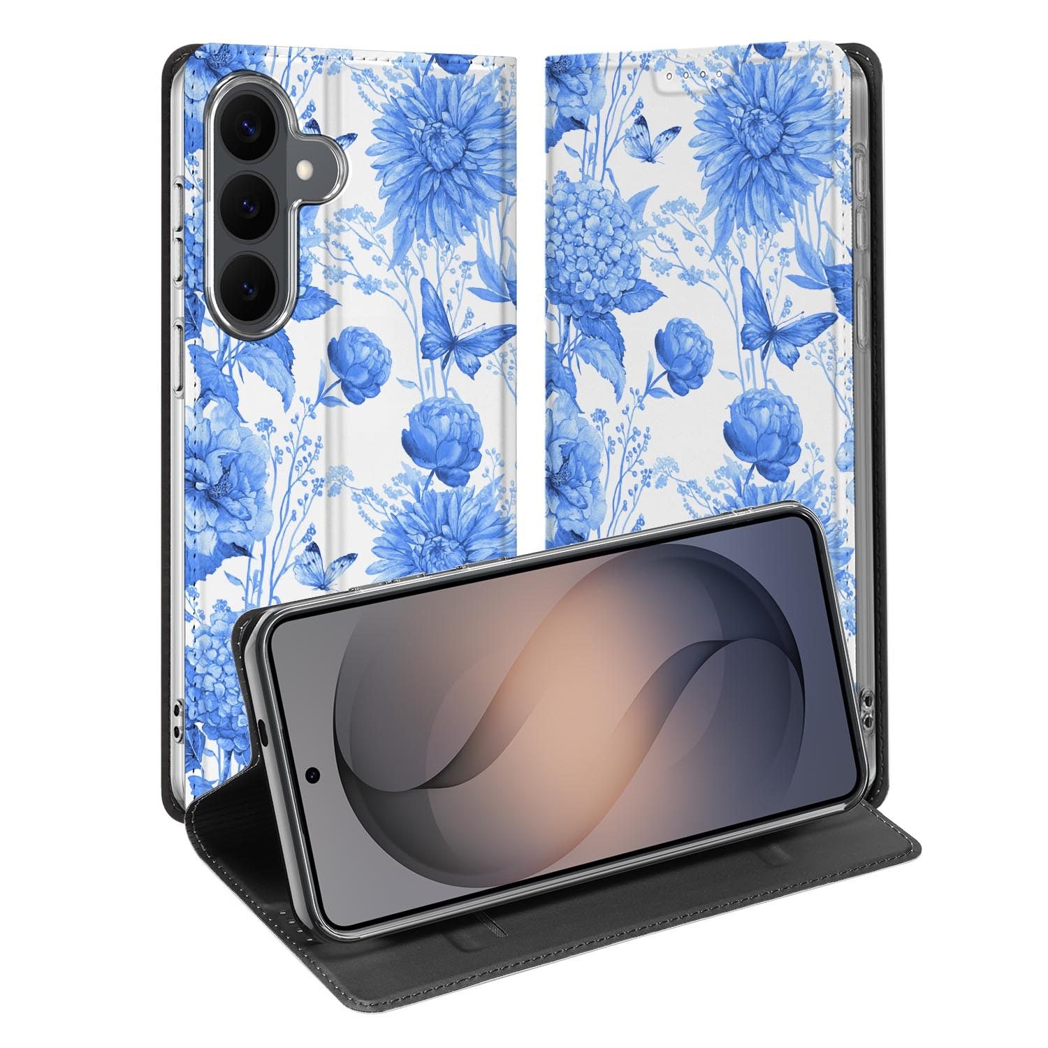 Samsung Galaxy S26 FE standcase met Flowers Blue-print