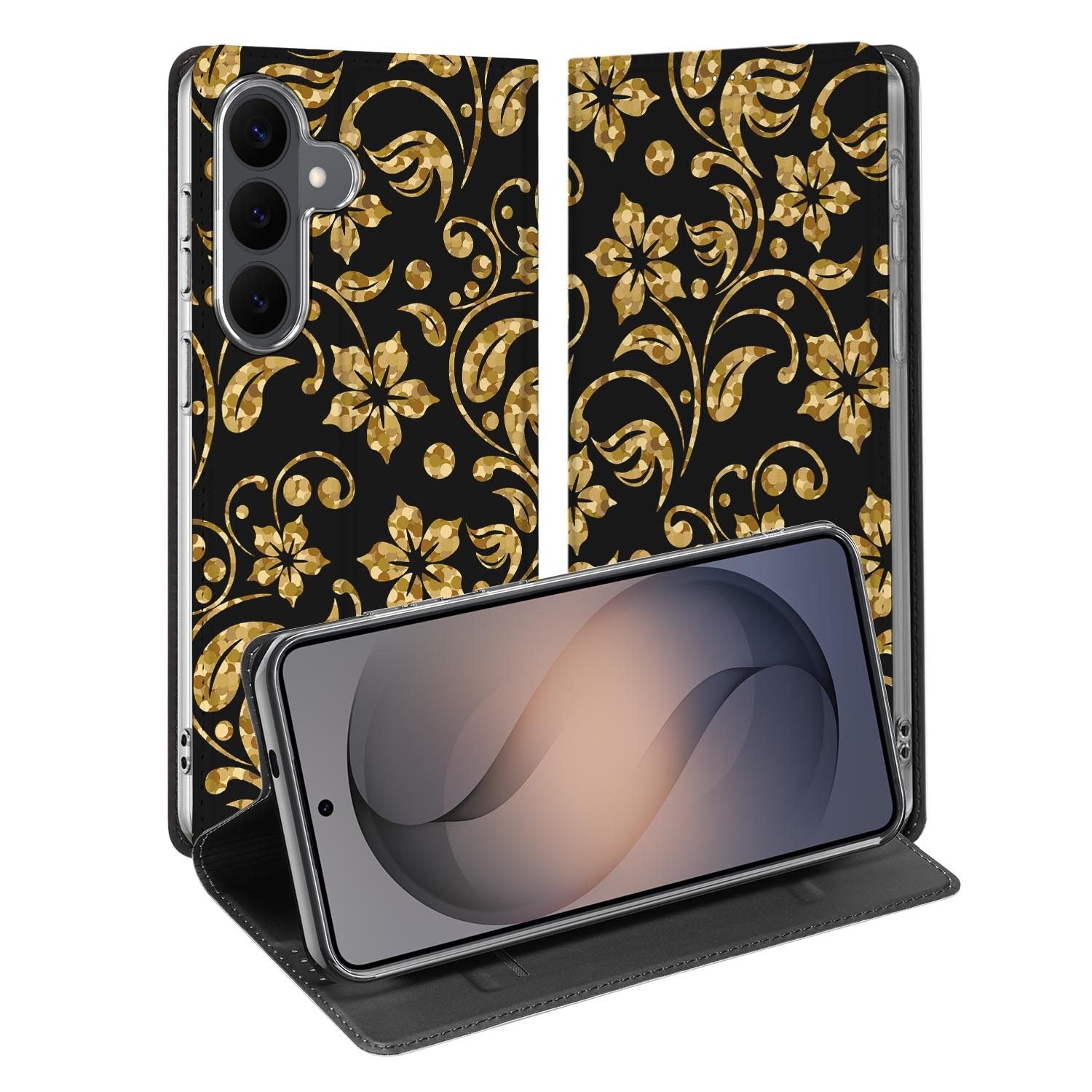 Samsung Galaxy S26 FE standcase met Gouden Bloemen-print