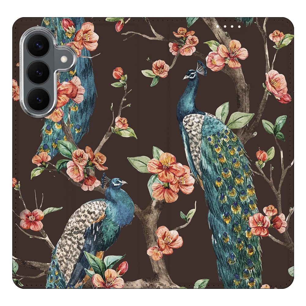 Samsung Galaxy S26 FE standcase Pauw met Bloemen, bescherming voor- en achterkant