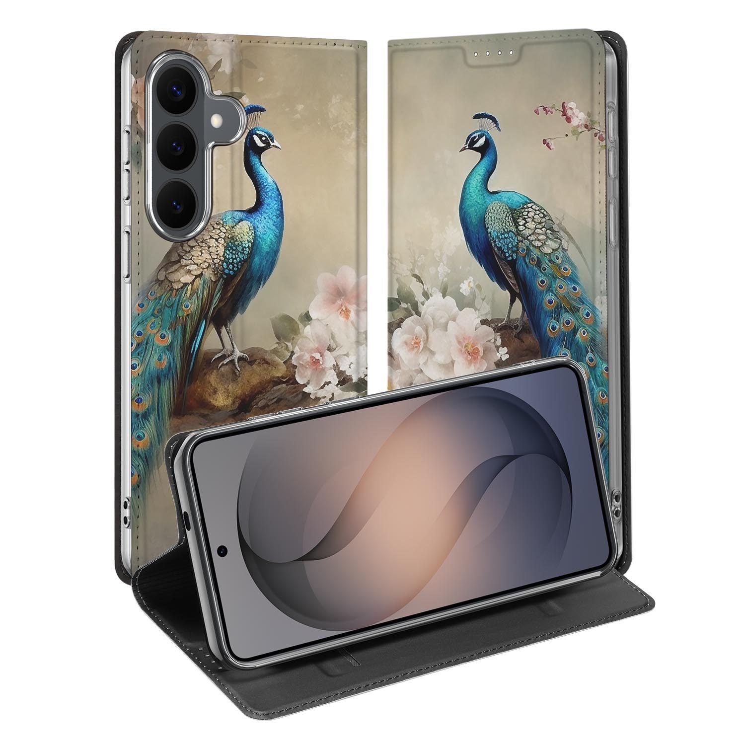 Samsung Galaxy S26 FE standcase met Vintage Pauwen-print