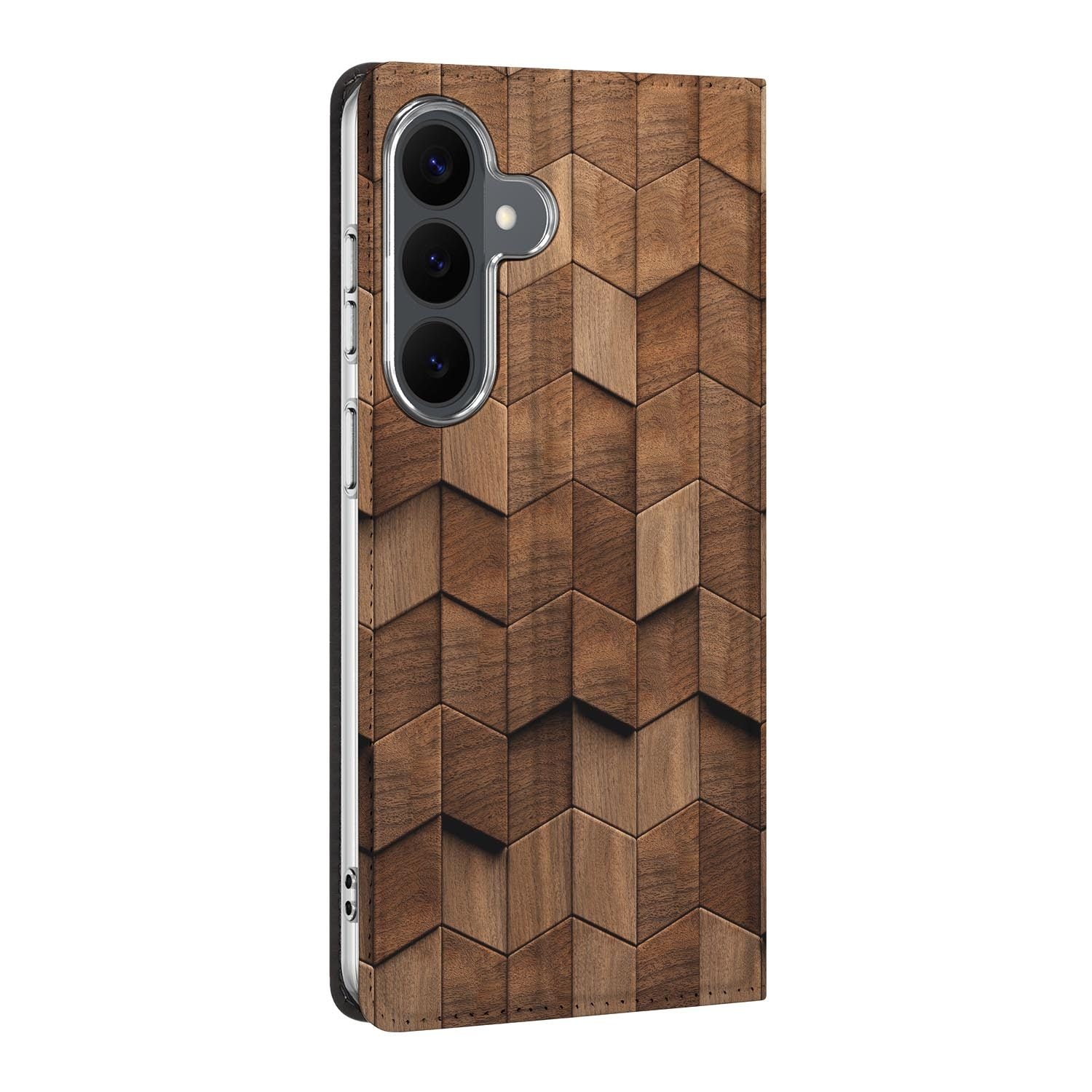 Samsung Galaxy S26 FE standcase Wooden Cubes, bescherming voor- en achterkant
