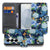 Samsung Galaxy S26 Plus Telefoonhoesje Met Pasjes Ijsvogel donkerblauw met bloemenprint vooraanzicht.
