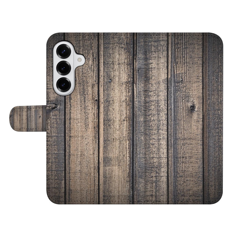 Samsung Galaxy S26 Plus Bookstyle Hoesje Steigerhout Design Steigerhout Aanzicht.