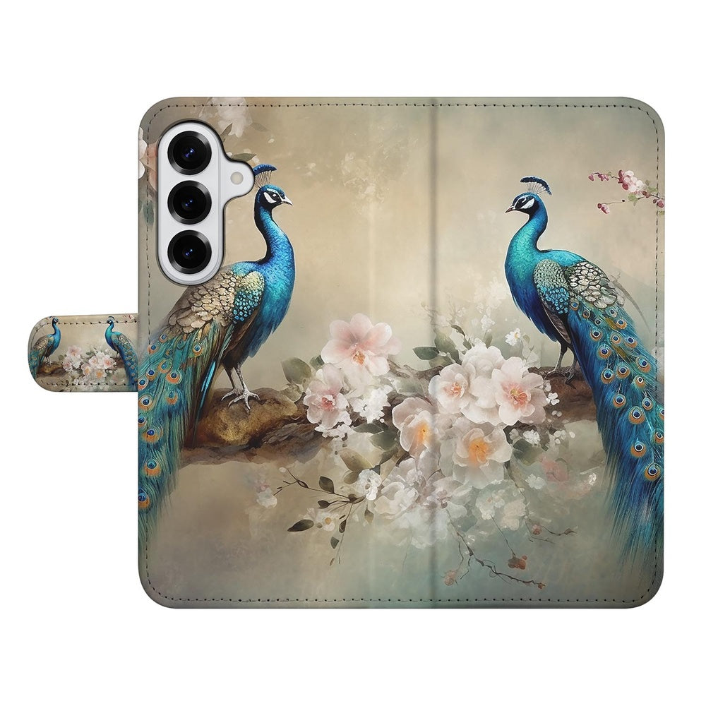 Samsung Galaxy S26 Plus Telefoonhoesje Vintage Pauw Design voorkant met bloeiende takken.