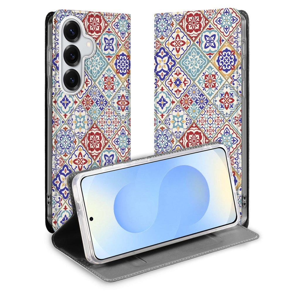 Samsung Galaxy S26 Plus Book Wallet Case Tiles Color Vooraanzicht.