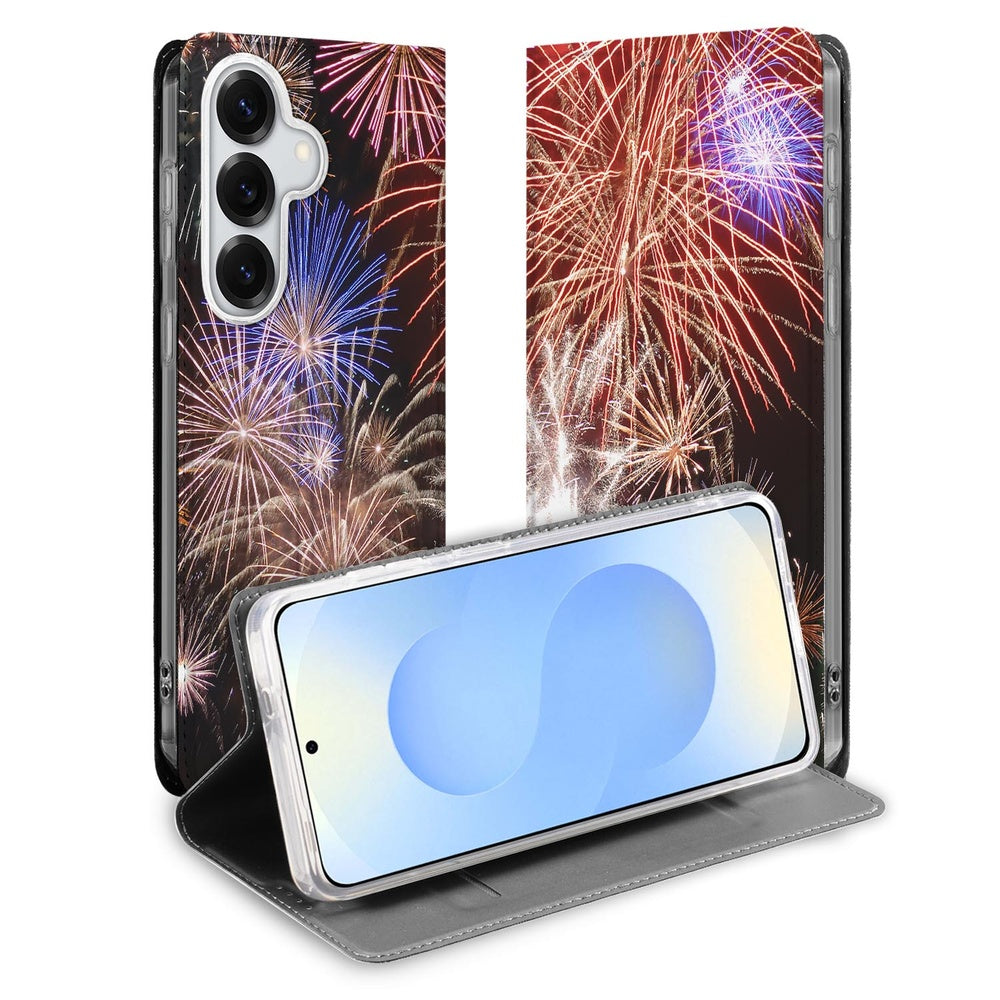 Samsung Galaxy S26 Plus Book Case Vuurwerk boekhoes vuurwerk print vooraanzicht.