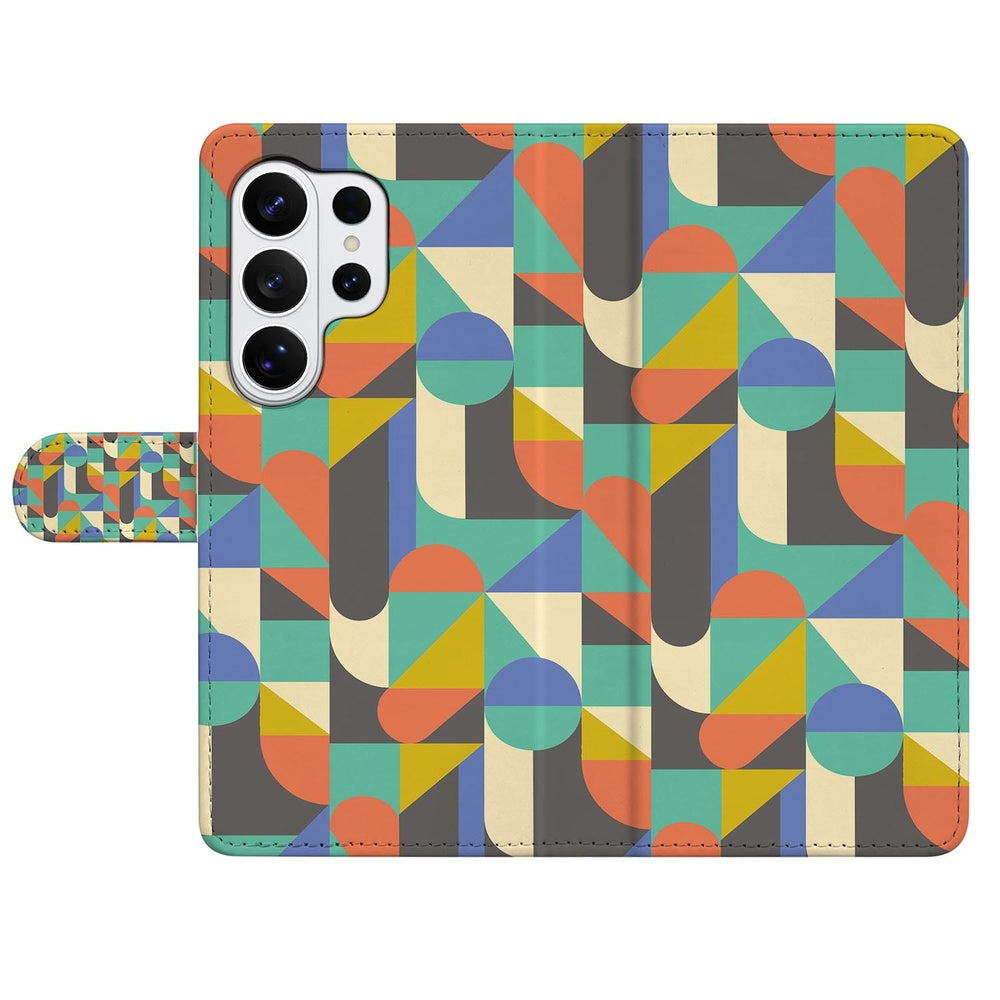 Samsung Galaxy S26 Ultra Bookcase Hoesje Funky Retro Portemonnee Hoesje met kleurrijk geometrisch patroon