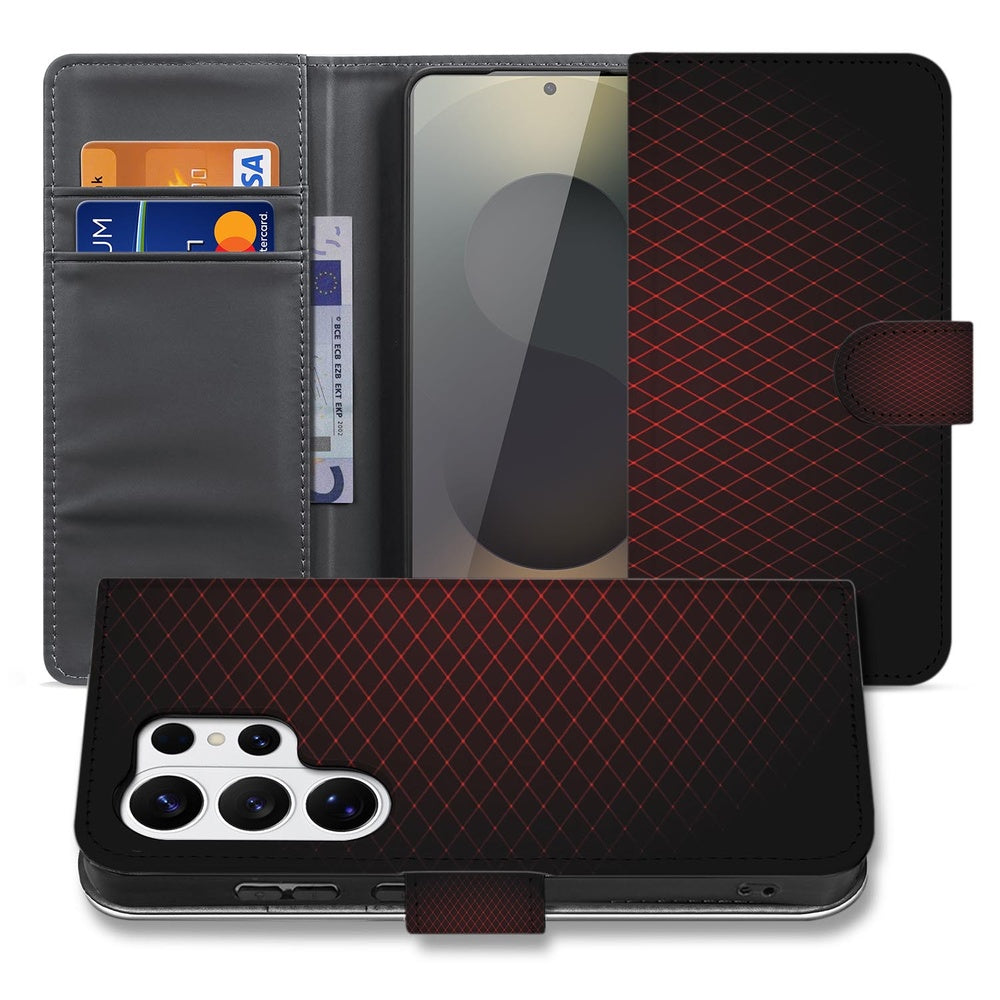 Samsung Galaxy S26 Ultra Hoesje Bookcase Geruit Rood Portemonnee Hoesje met modern ontwerp en vakken voor kaarten.