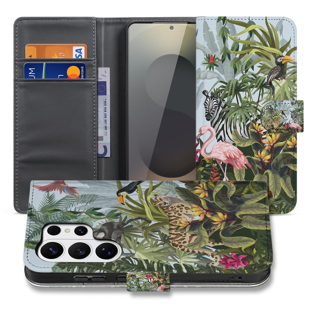 Samsung Galaxy S26 Ultra Hoesje Met Pasjes Jungle Design met Pasjeshouder Vooraanzicht.