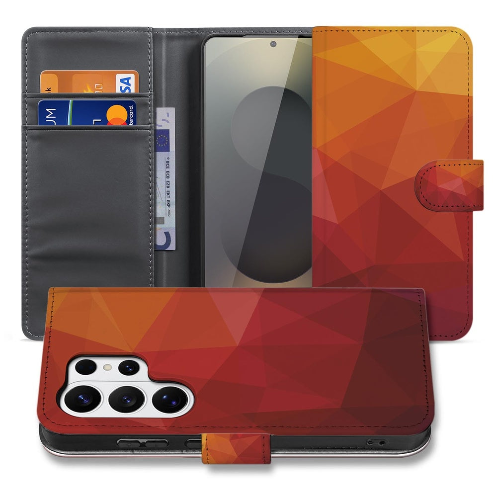 Book Case Samsung Galaxy S26 Ultra Polygon Rood met Pasjeshouder vooraanzicht.