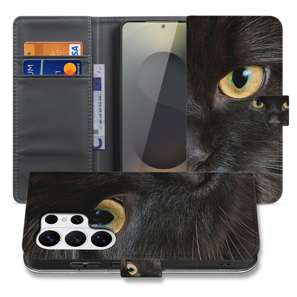 Portemonnee Hoesje Samsung Galaxy S26 Ultra Zwarte Kat met Pasjeshouder detail aanzicht.