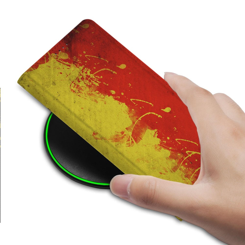 Samsung Galaxy S26 Ultra Telefoonhoesje Belgie Standcase zwart geel rood detail.