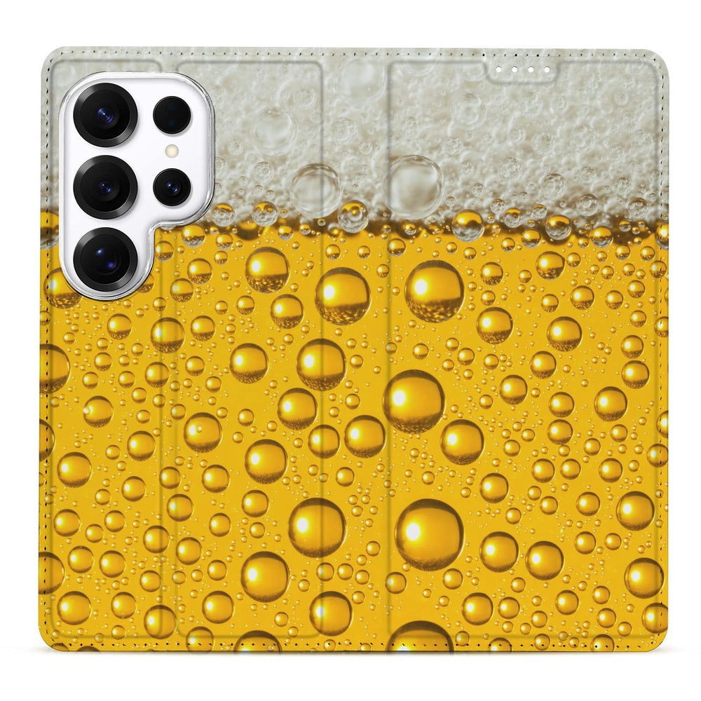 Samsung Galaxy S26 Ultra Book Wallet Case Bier Bierprint ontwerp detail.