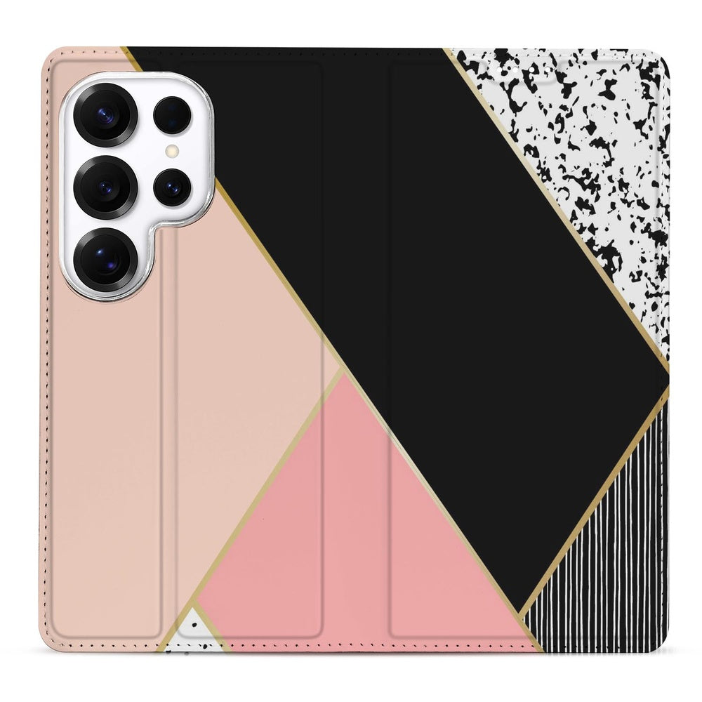 Samsung Galaxy S26 Ultra Book Case Black Pink Shapes Vooraanzicht.