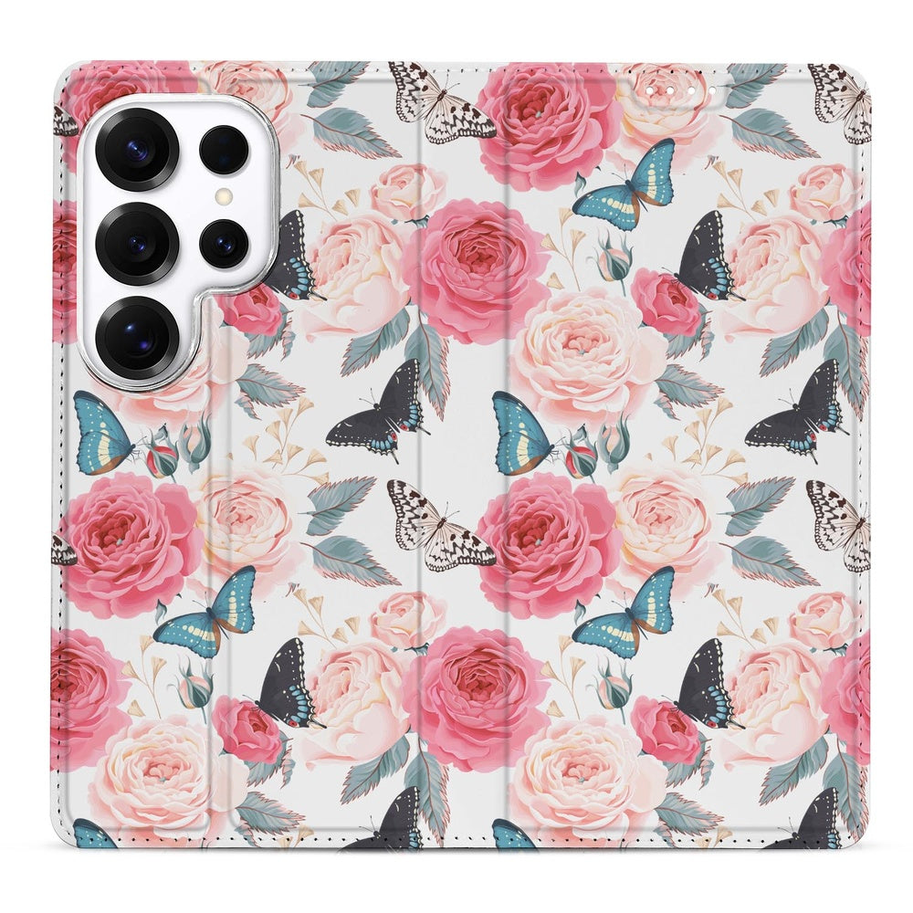 Samsung Galaxy S26 Ultra Standcase Hoesje Butterfly Roses Vooraanzicht.