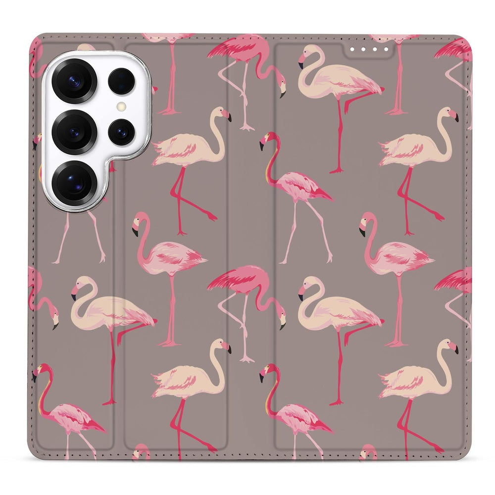 Samsung Galaxy S26 Ultra Book Case Flamingo Flamingo design bovenaanzicht.