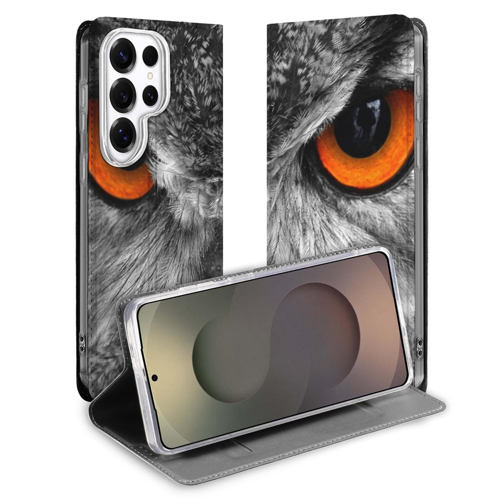 Samsung Galaxy S26 Ultra Book Case Uil stand case uil ontwerp vooraanzicht.