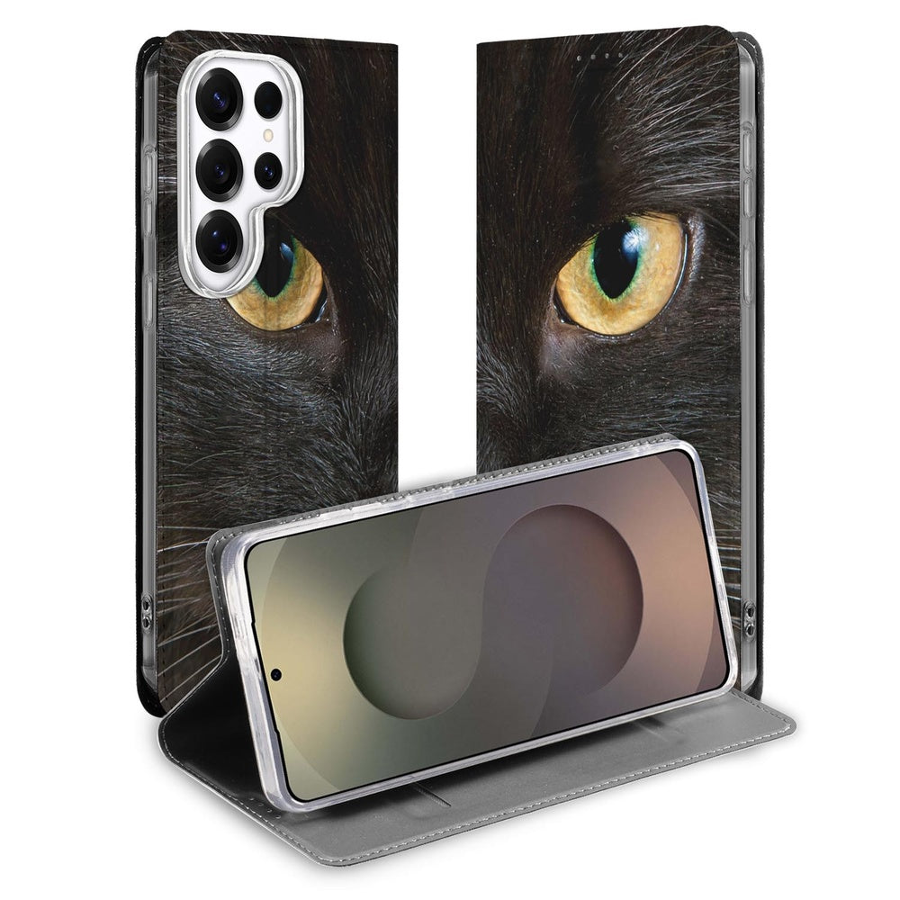 Samsung Galaxy S26 Ultra Bookcase Zwarte Kat Vooraanzicht.