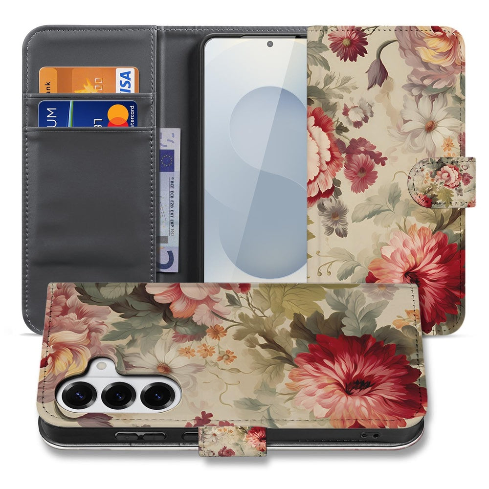 Samsung Galaxy S26 Portemonnee Hoesje Bloemenprint Vooraanzicht.