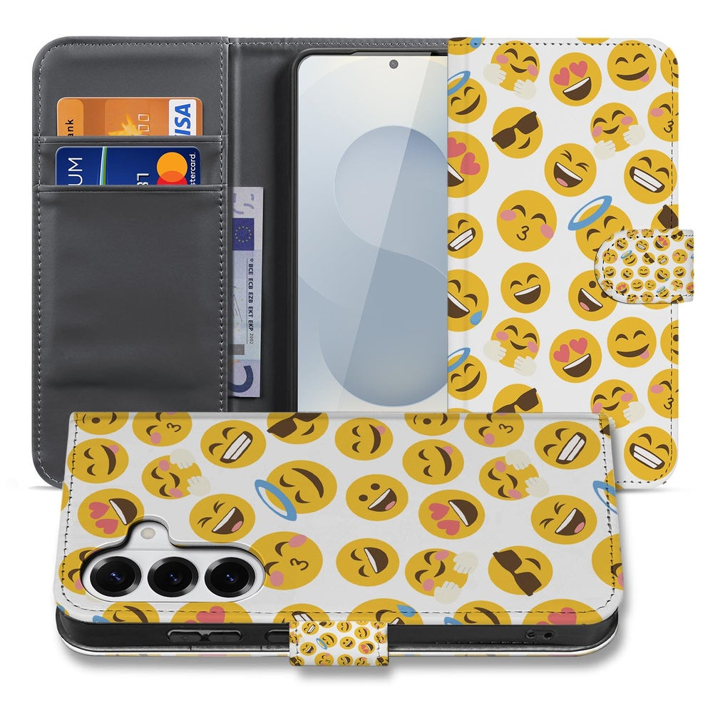 Samsung Galaxy S26 Book Case Hoesje Meerkleurig Emoji Vooraanzicht.